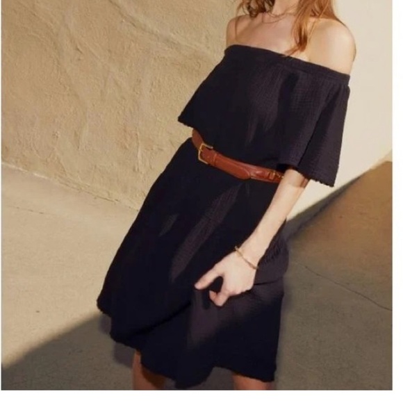 Nation Ltd Black Mariel Off The Shoulder Gauze Dress Raw Hem Beachy size S - Picture 3 of 10